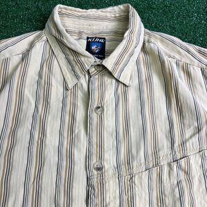 Kuhl Shirt Mens Sz M Beige Tan Striped Button Up Short Sleeve Outdoor Casualwear